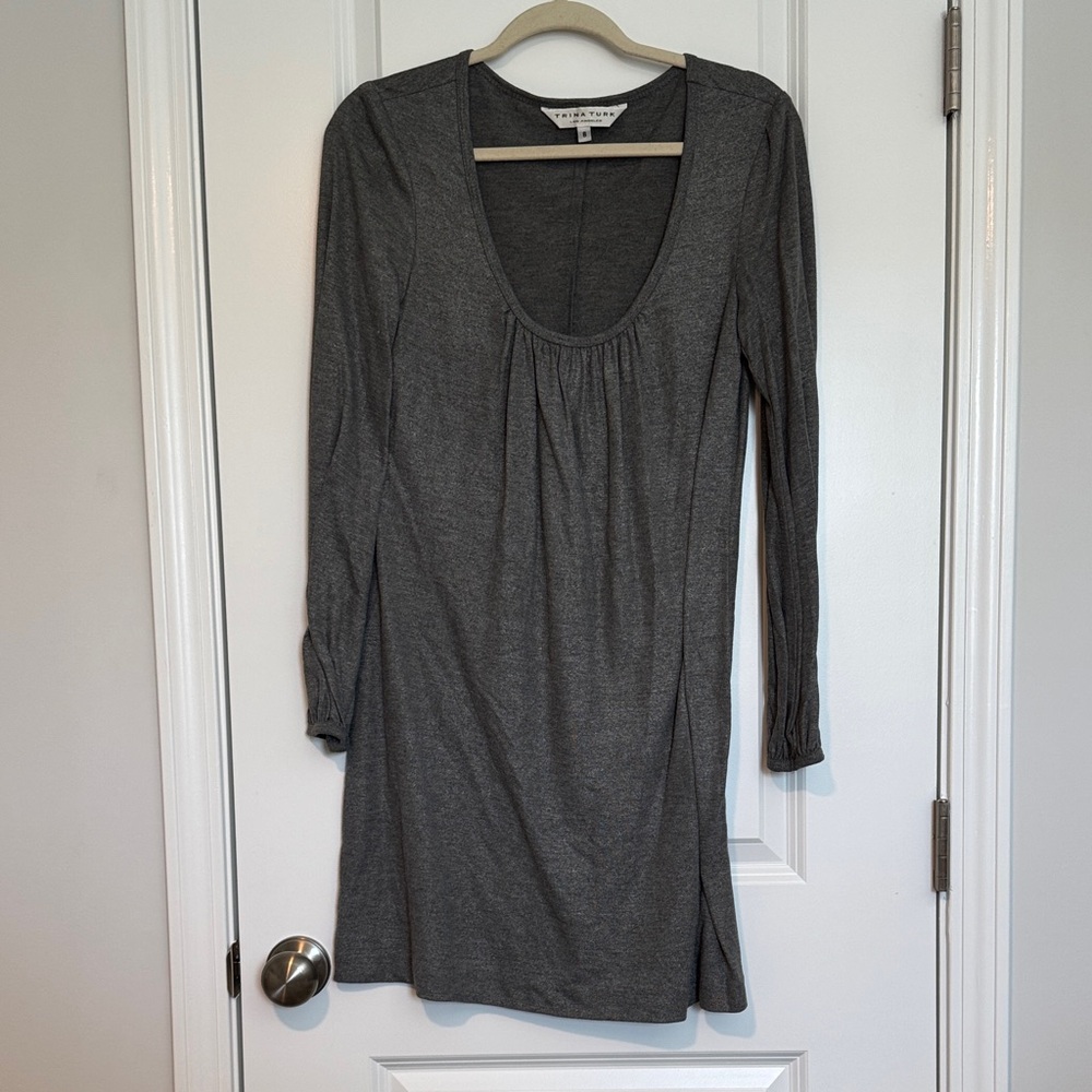 Trina Turk Sparkly Charcoal Long Sleeve T-Shirt Dress